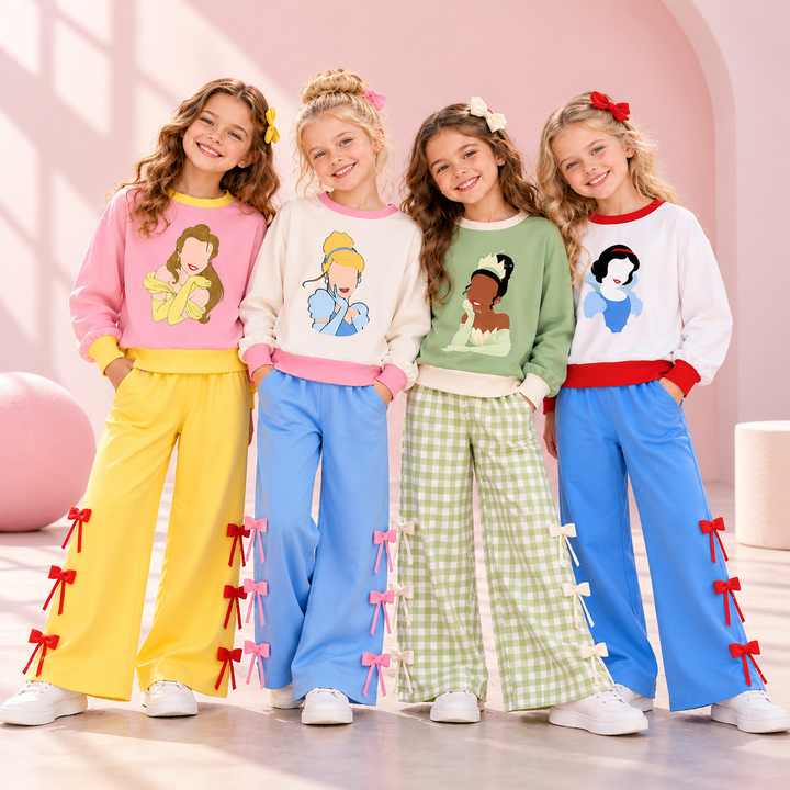 Girls Princess Graphic Sweatshirt and Wide Leg Pants Set