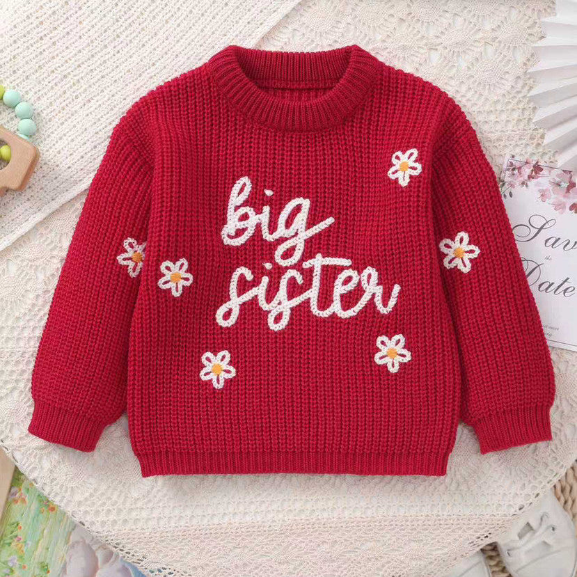 Big Sister Letter Embroidery Knit Sweater