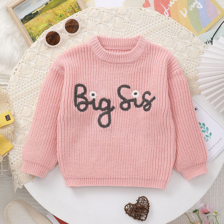 Big Sister Letter Embroidery Knit Sweater Sibling Matching Clothes
