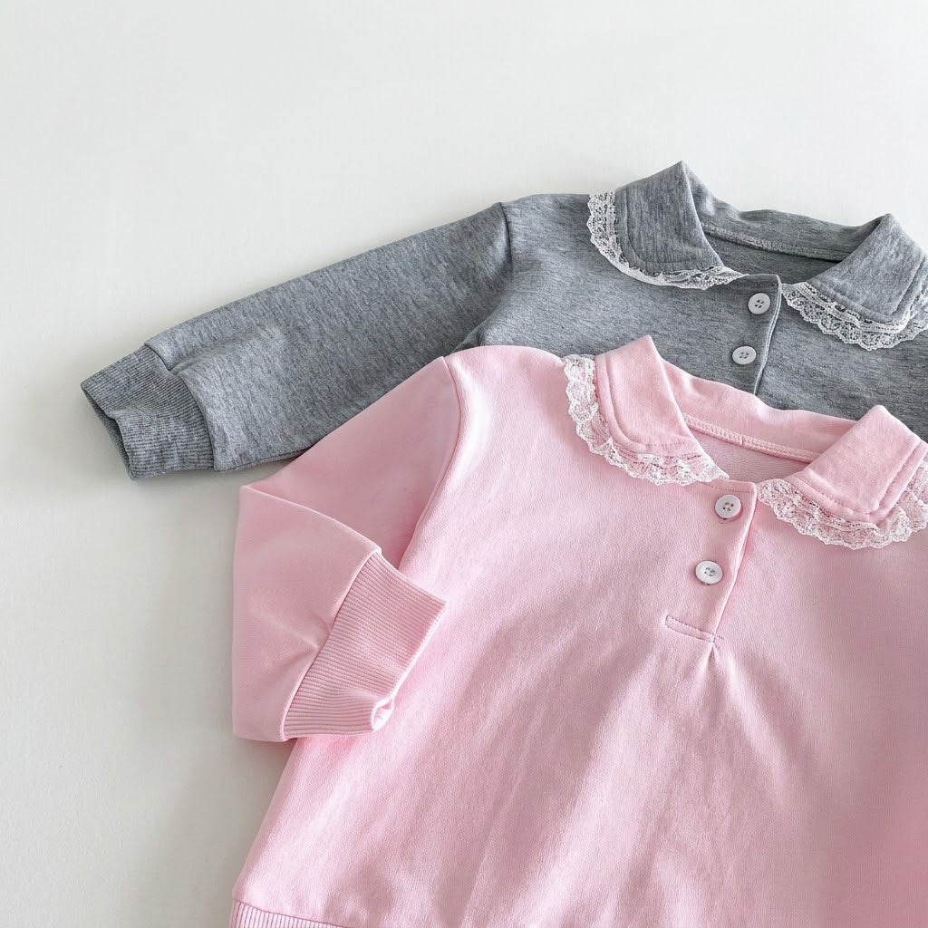 Baby Girl Lace Ruffle Sweatshirt &amp; Pants 2pcs Set