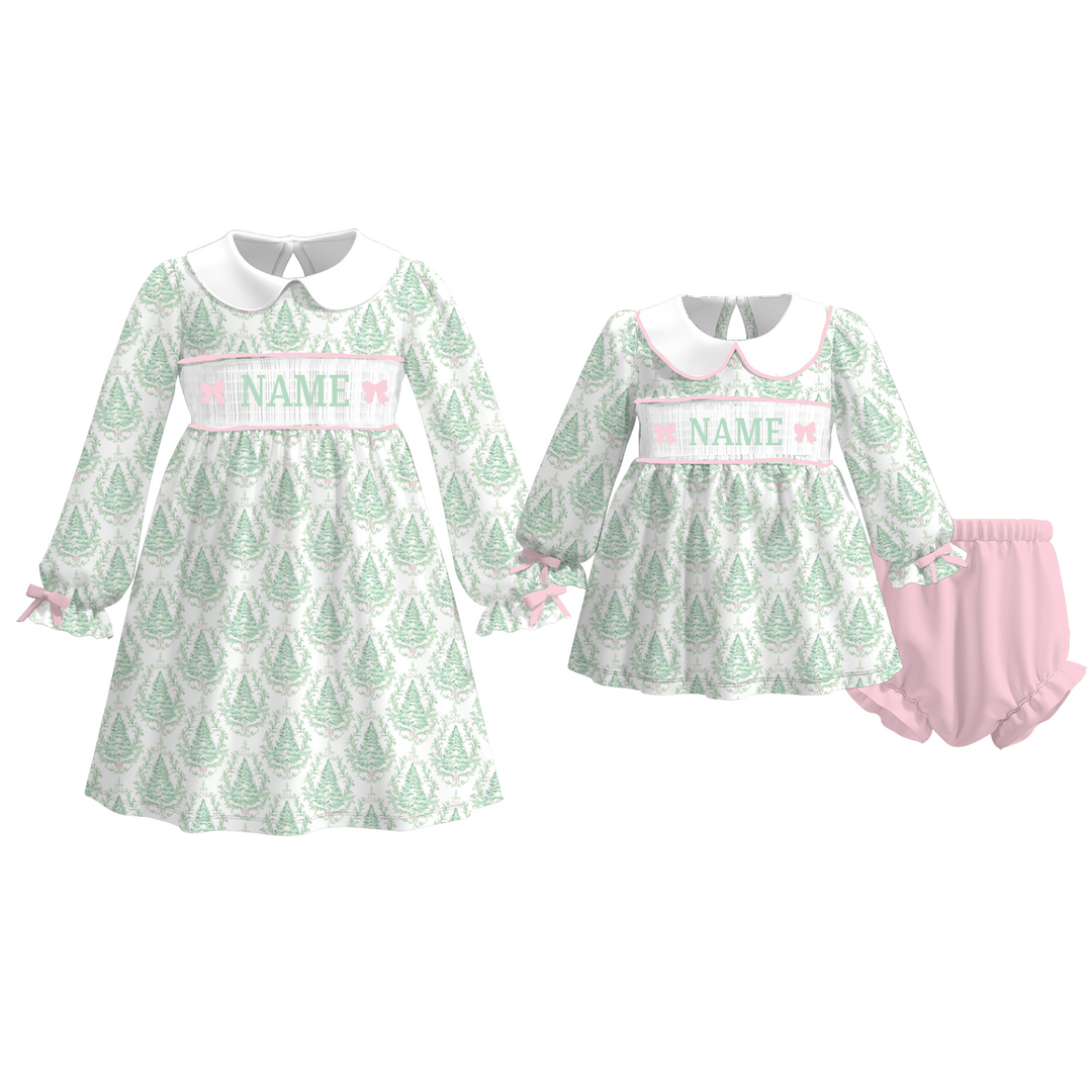 Personalized Christmas Tree Smocked Embroidered Dress