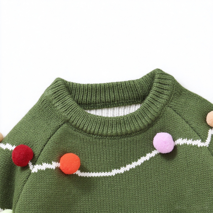 Baby Toddler Christmas Tree Pom Pom Knit Sweater