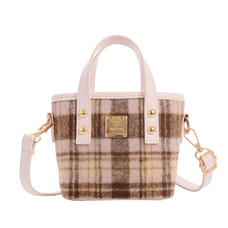 Mini retro plaid bucket bag crossbody bag