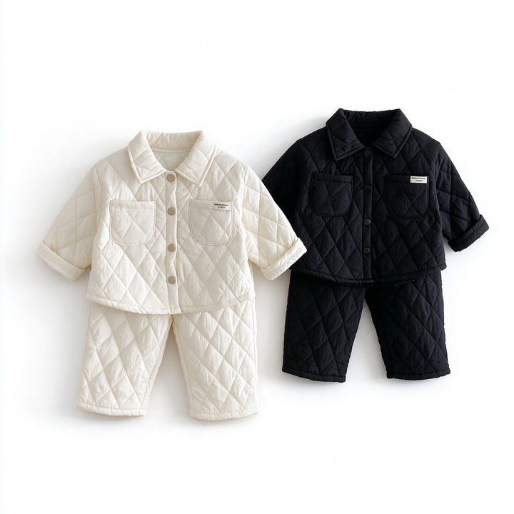 Baby Cream Diamond Quilted Jacket and Matching Pants Warm Outfit