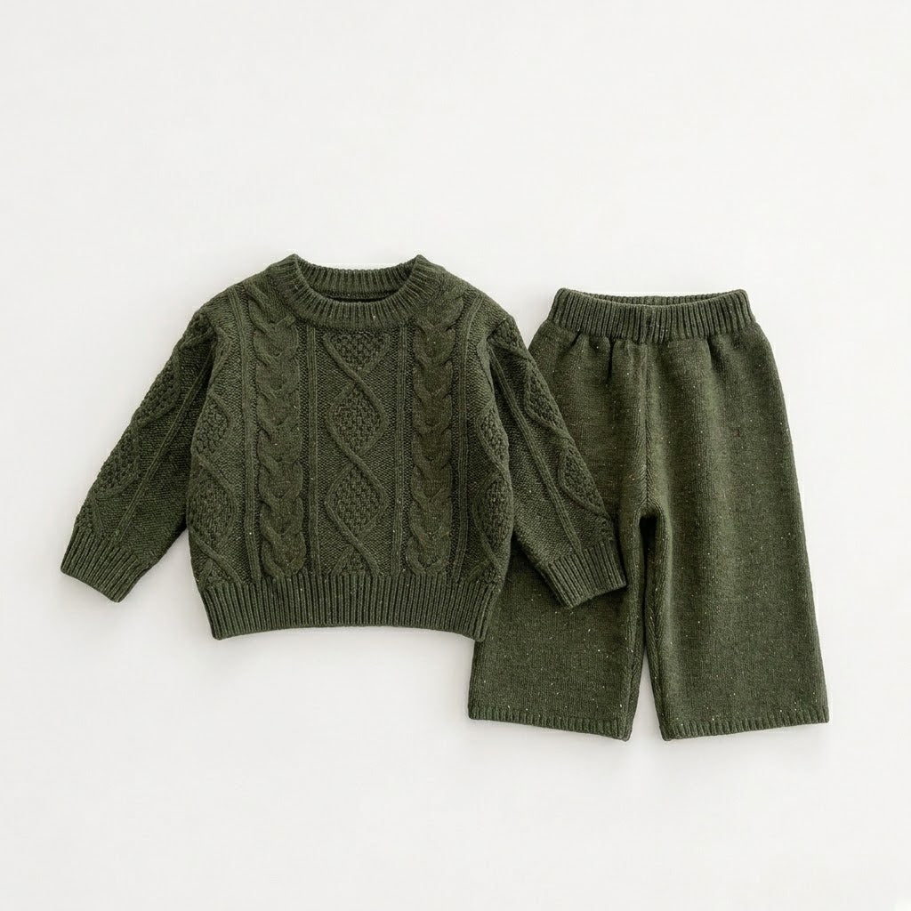 Girls Cable Knit Speckled Pullover Sweater &amp; Matching Knit Pants Outfits