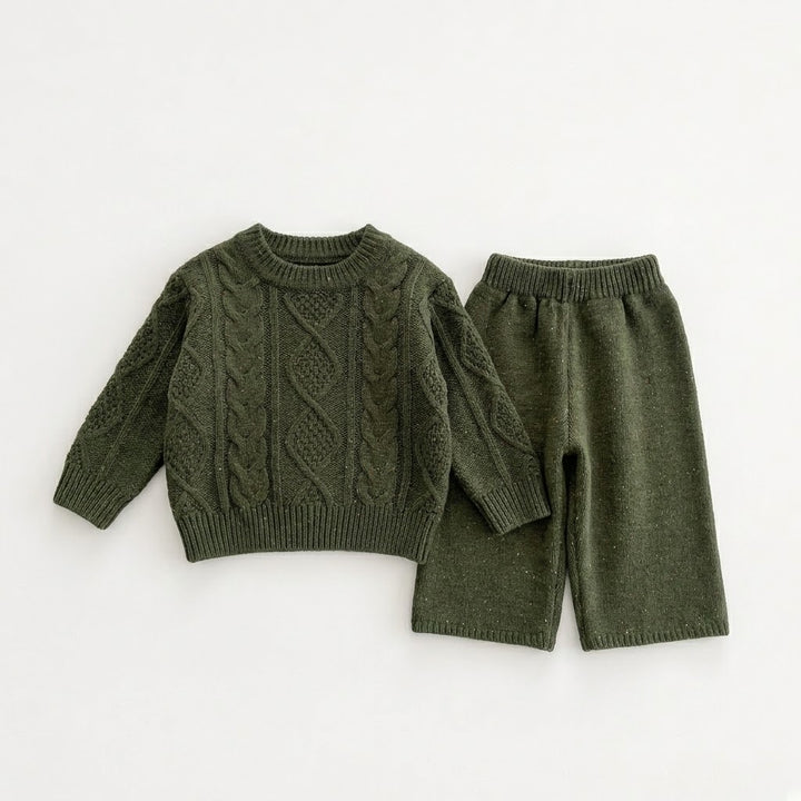 Girls Cable Knit Speckled Pullover Sweater &amp; Matching Knit Pants Outfits