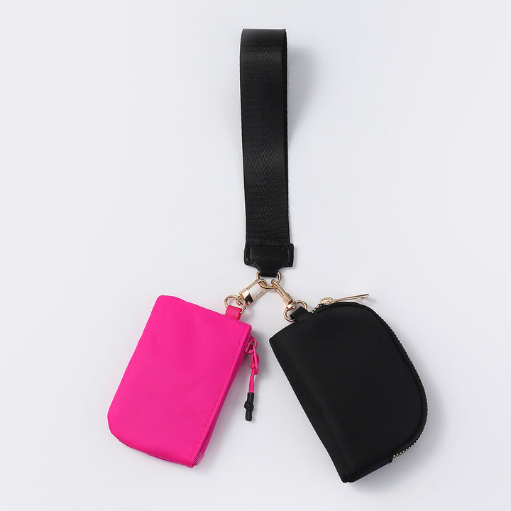 Dual Pouch Wristlet Portable Mini Coin Purse-black