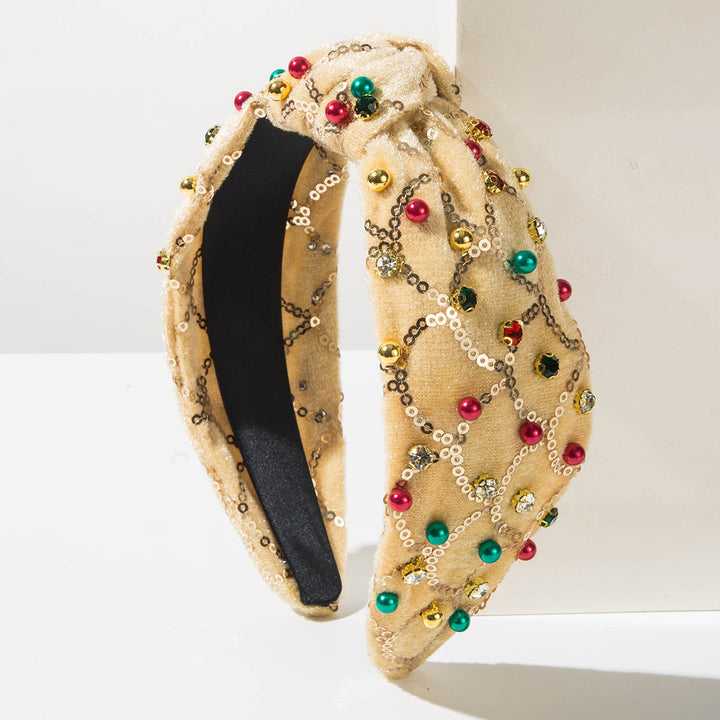 Christmas rhinestones pearls sequin knotted headband