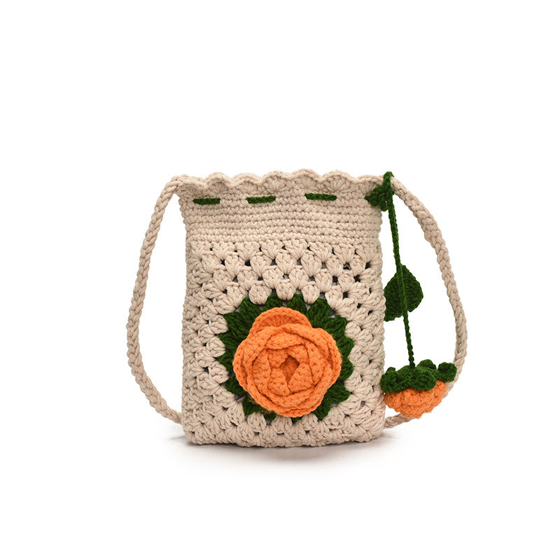 Hand-Crocheted flower Bucket crossbody Bag