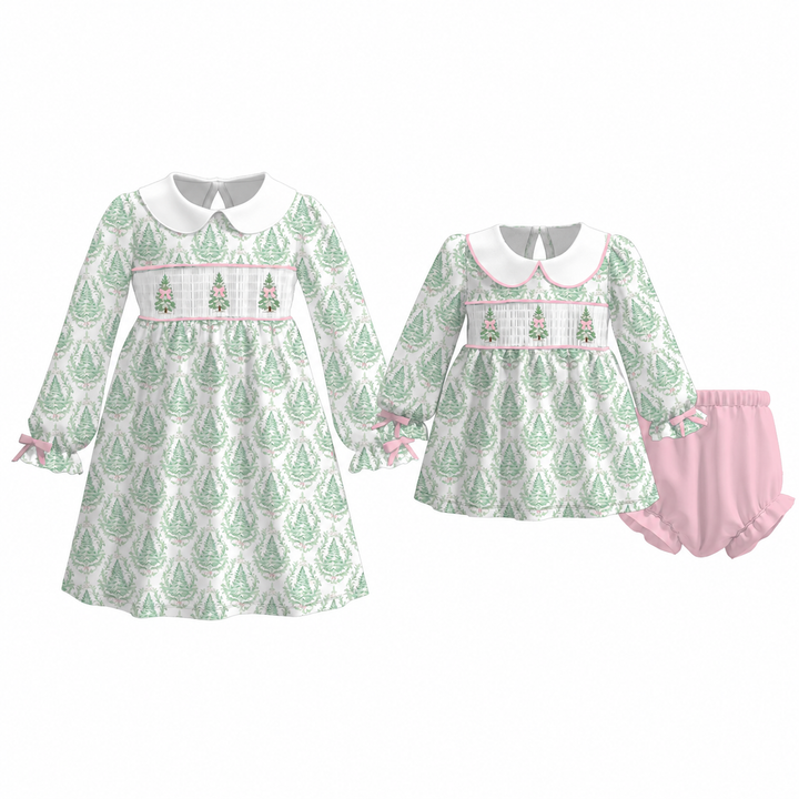 Personalized Christmas Tree Smocked Embroidered Dress