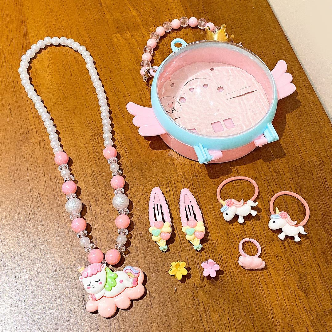 Girls'cartoon unicorn necklace accessory set gift for friends
