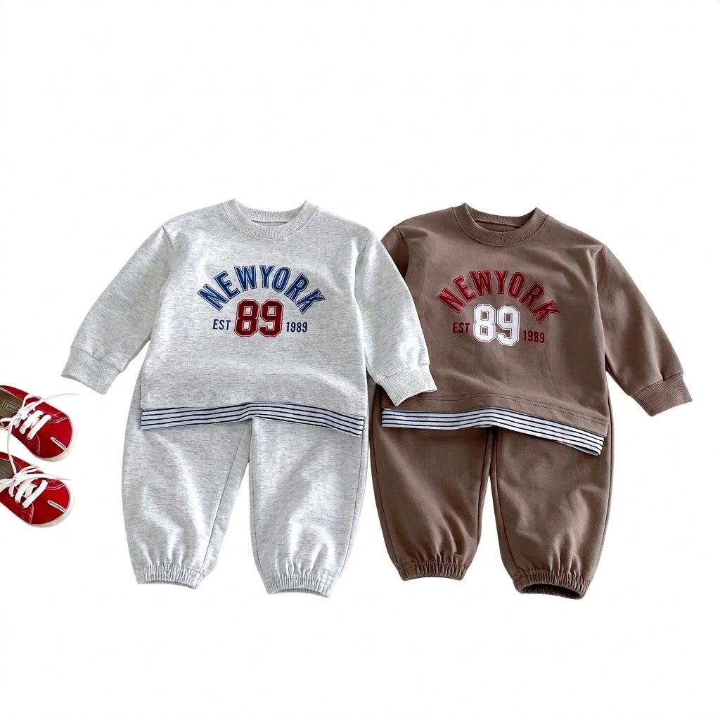 Kids New York 89 Letter Print Long Sleeve Sweatshirt and Pants Set