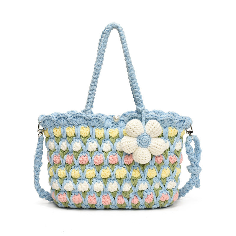 Hand-Crocheted Sweet Floral Shoulder Bag for summer