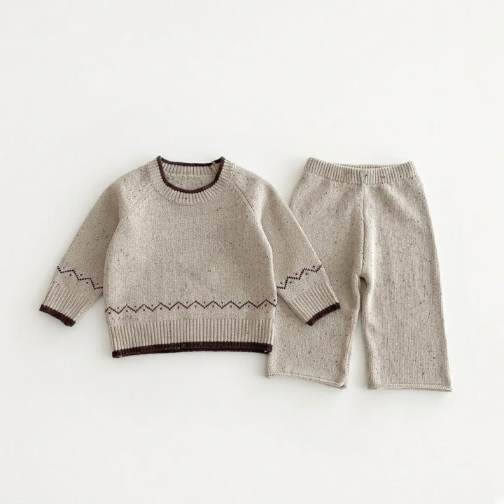 Girls Flecked Pullover Geometric Jacquard Sweater &amp; Matching Knit Pants Outfits