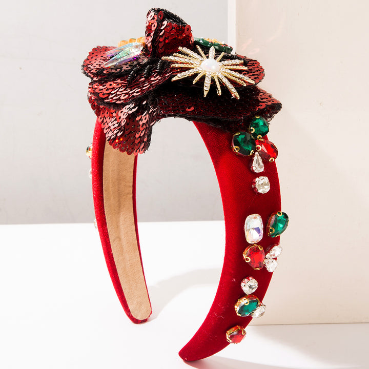Christmas Red Velvet Snowflake Bow Charms Headband