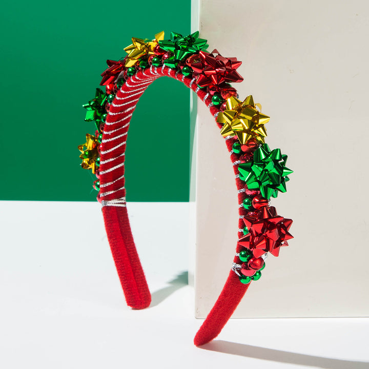 Christmas Bells Pearls Beaded Velvet Headband
