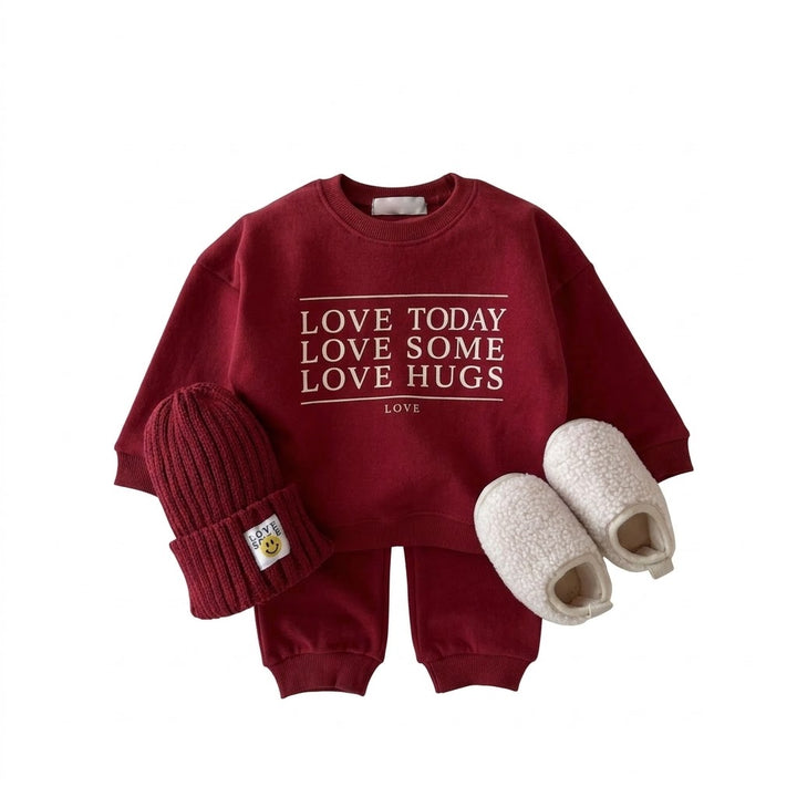Kids Love Hugs Print Sweatshirt and Sweatpants Set