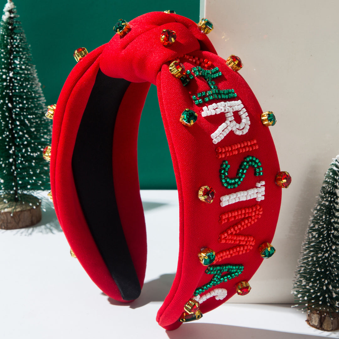 Hand-beaded Christmas hohoho Rhinestone Knotted Headband