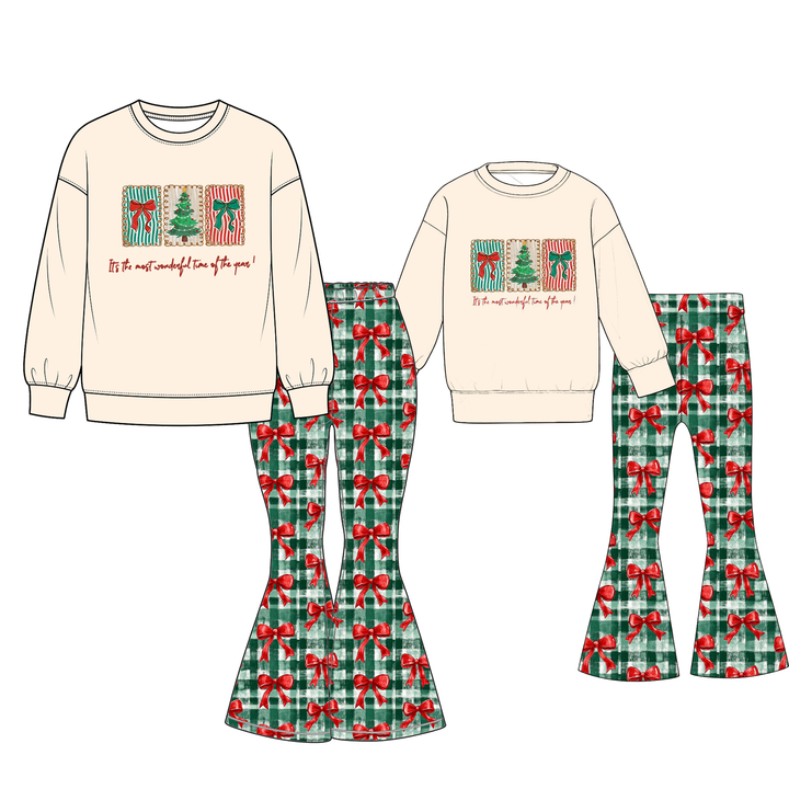 Christmas Bow Tree Mommy&Me Polka Dot Bell Bottom Set