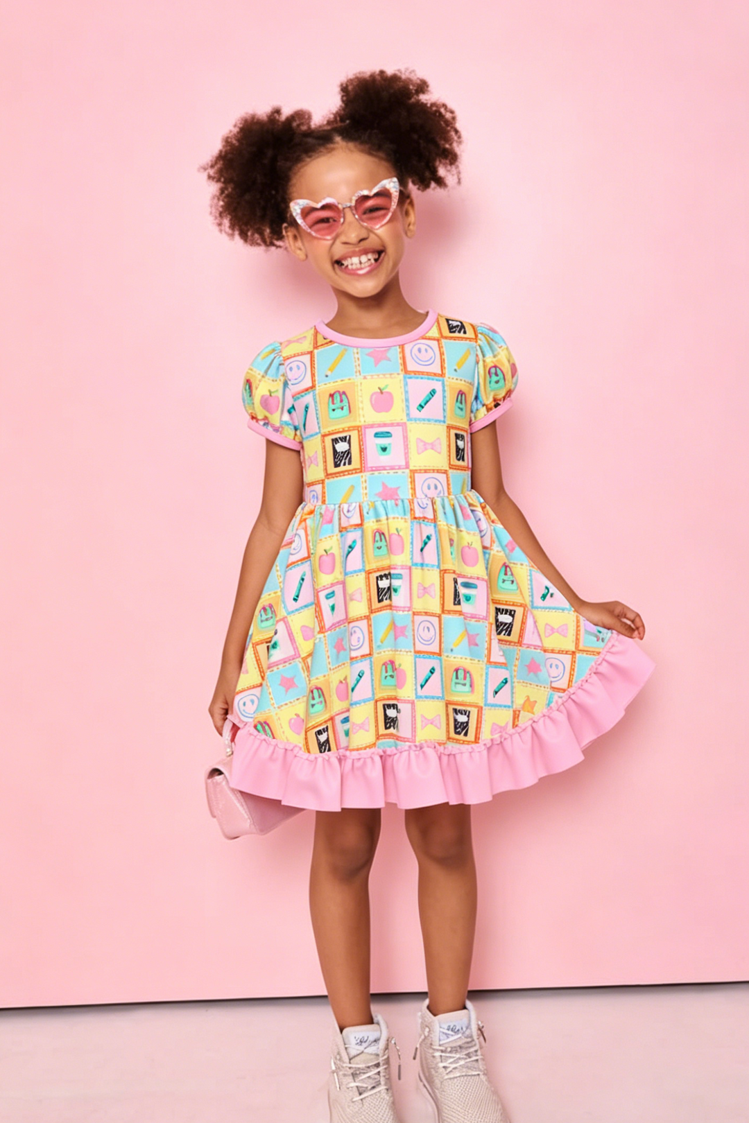 Back To School Girls short sleeved twirly dress