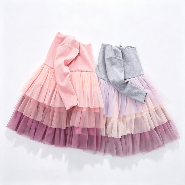 Girls Long Sleeve Layered Tulle Dress