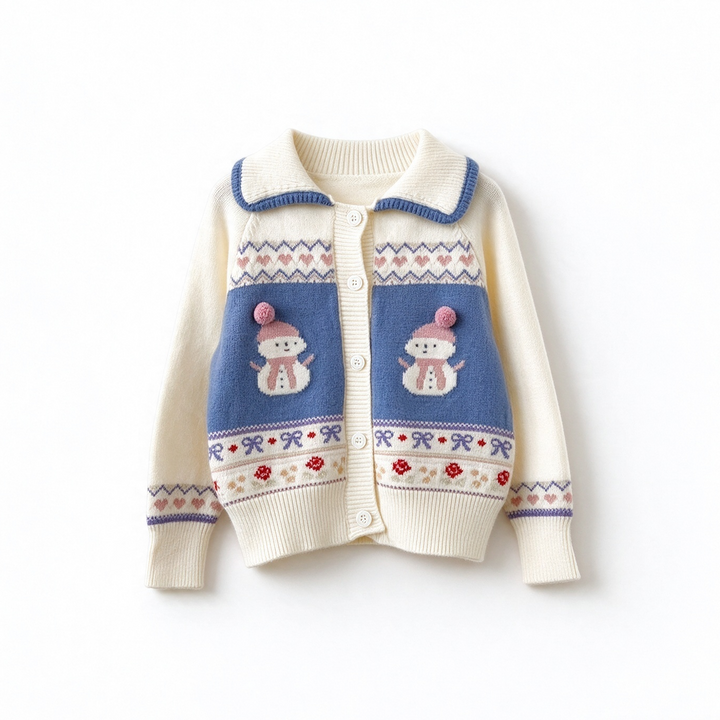 Baby Girl Cute Snowman Jacquard Knit Cardigan