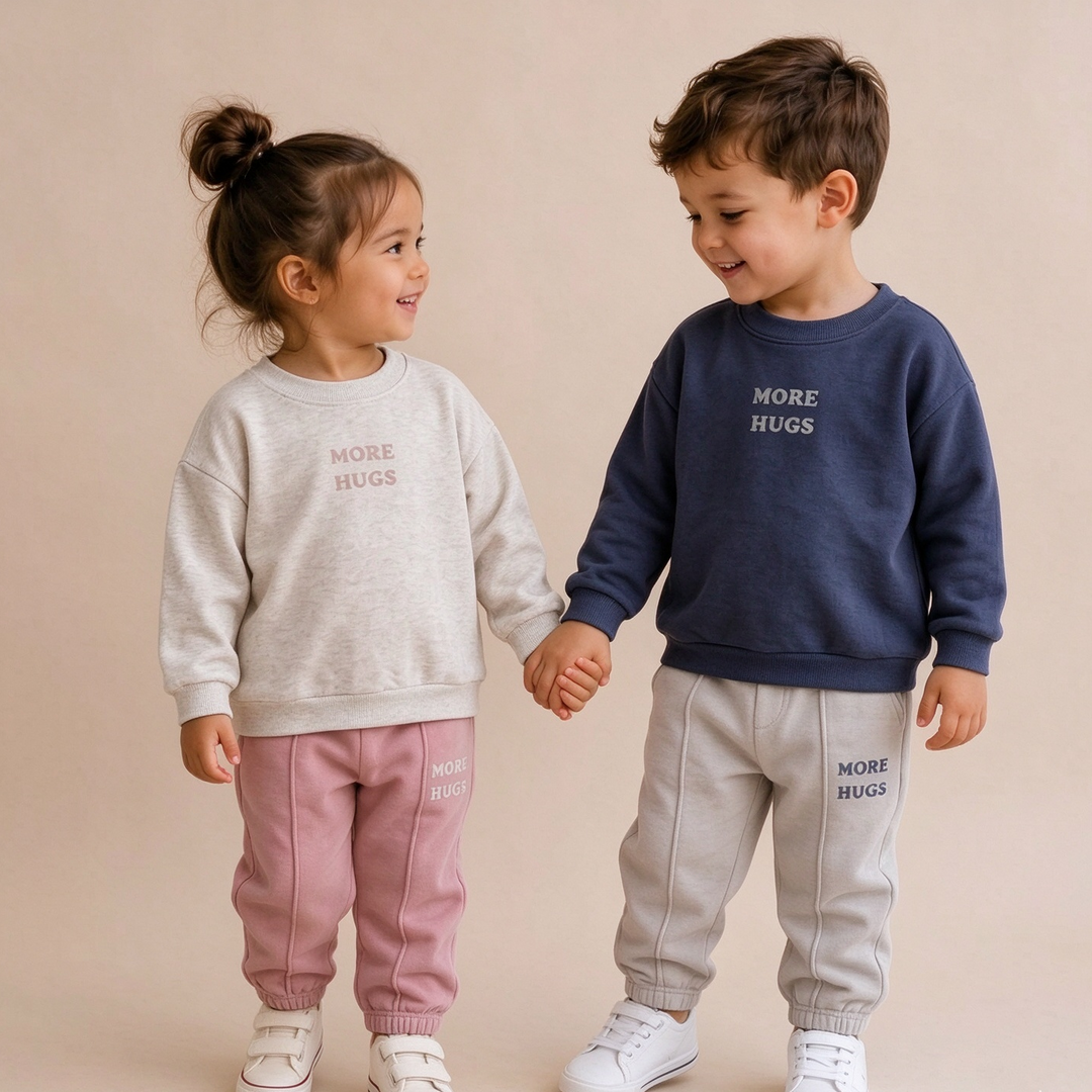 "More Hugs" Letter Print Crewneck Sweatshirt & Jogger Pants 2‑Piece Outfit