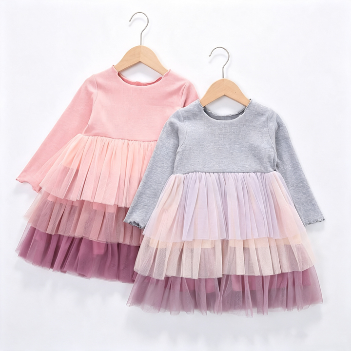 Girls Long Sleeve Layered Tulle Dress