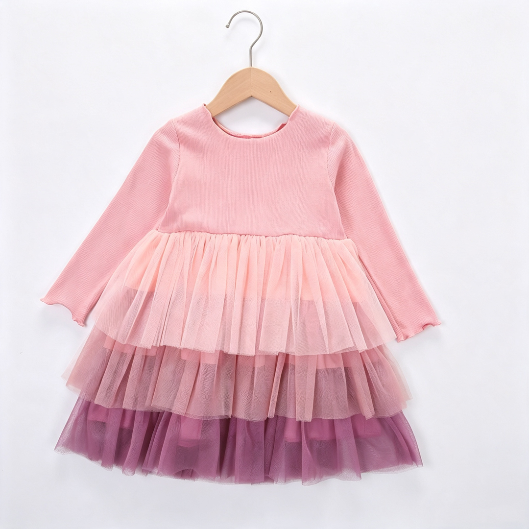 Girls Long Sleeve Layered Tulle Dress