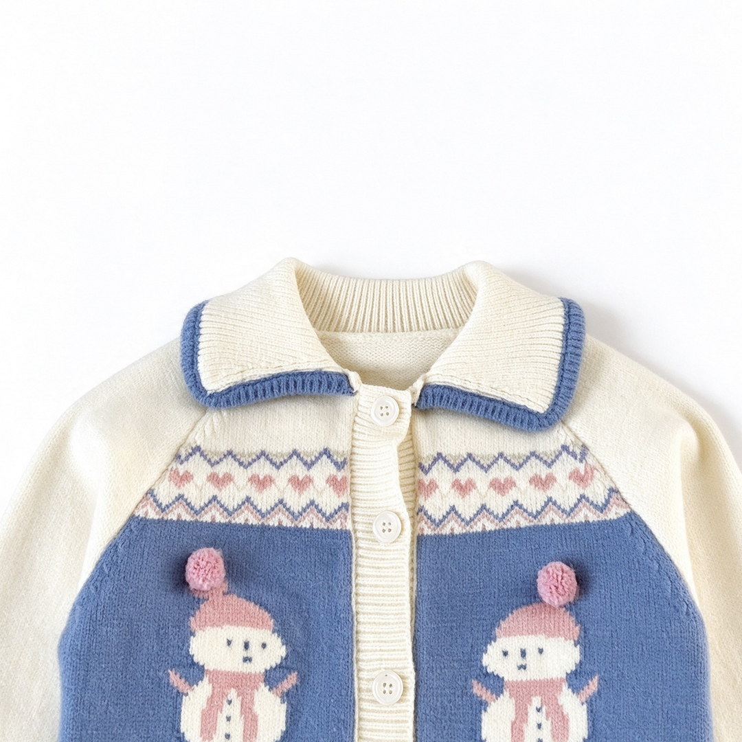 Baby Girl Cute Snowman Jacquard Knit Cardigan