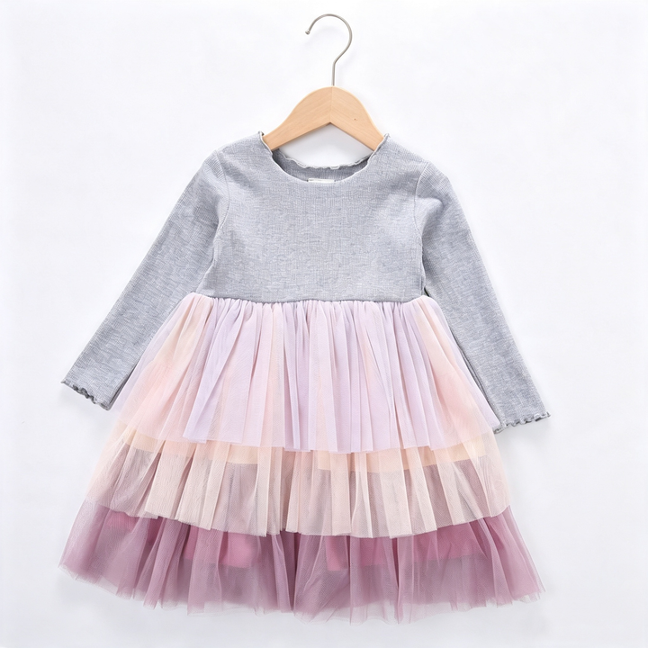 Girls Long Sleeve Layered Tulle Dress