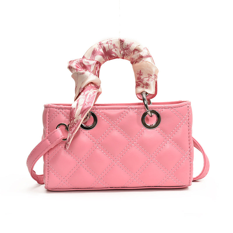 Mini Silk Scarf Handle Quilted Handbag Crossbody Bag