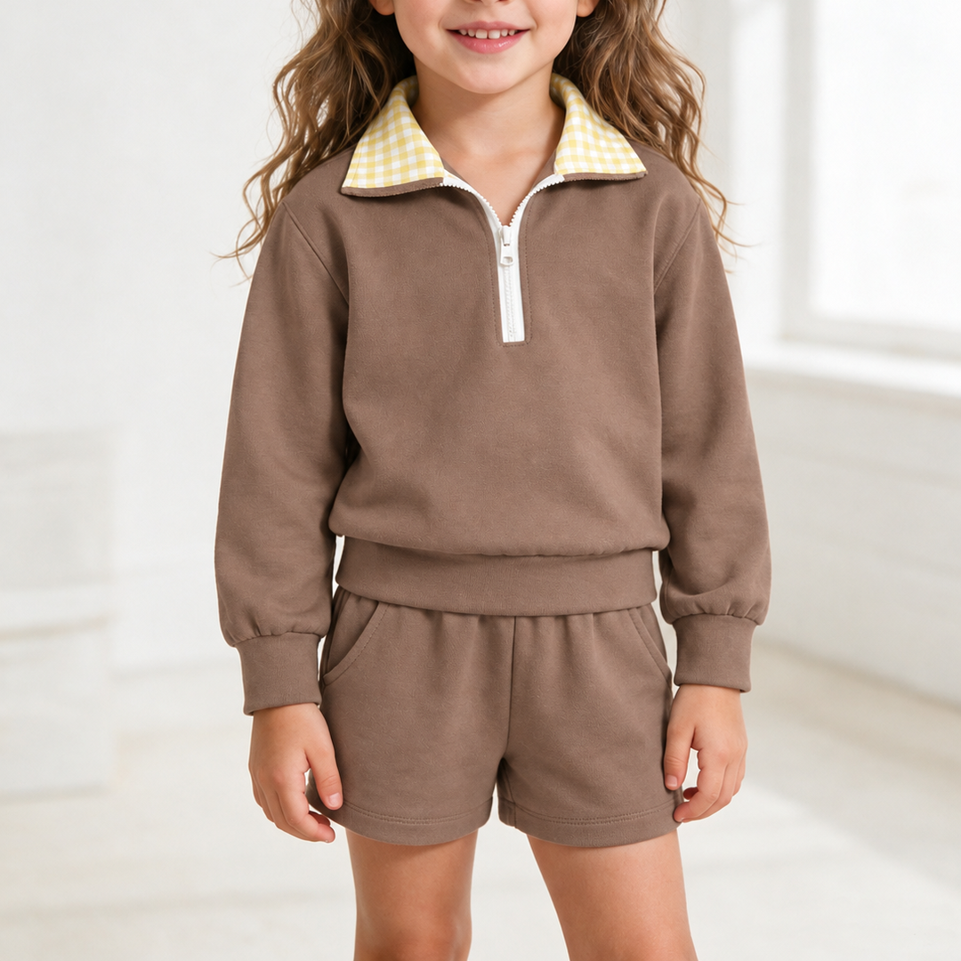 Personalized Custom Girls Half Zip Sweatshirt & Shorts Set