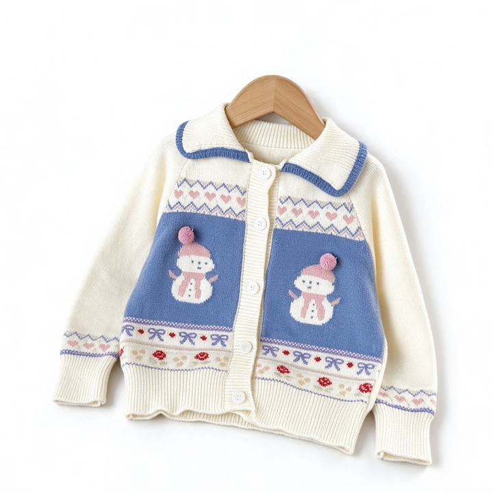 Baby Girl Cute Snowman Jacquard Knit Cardigan