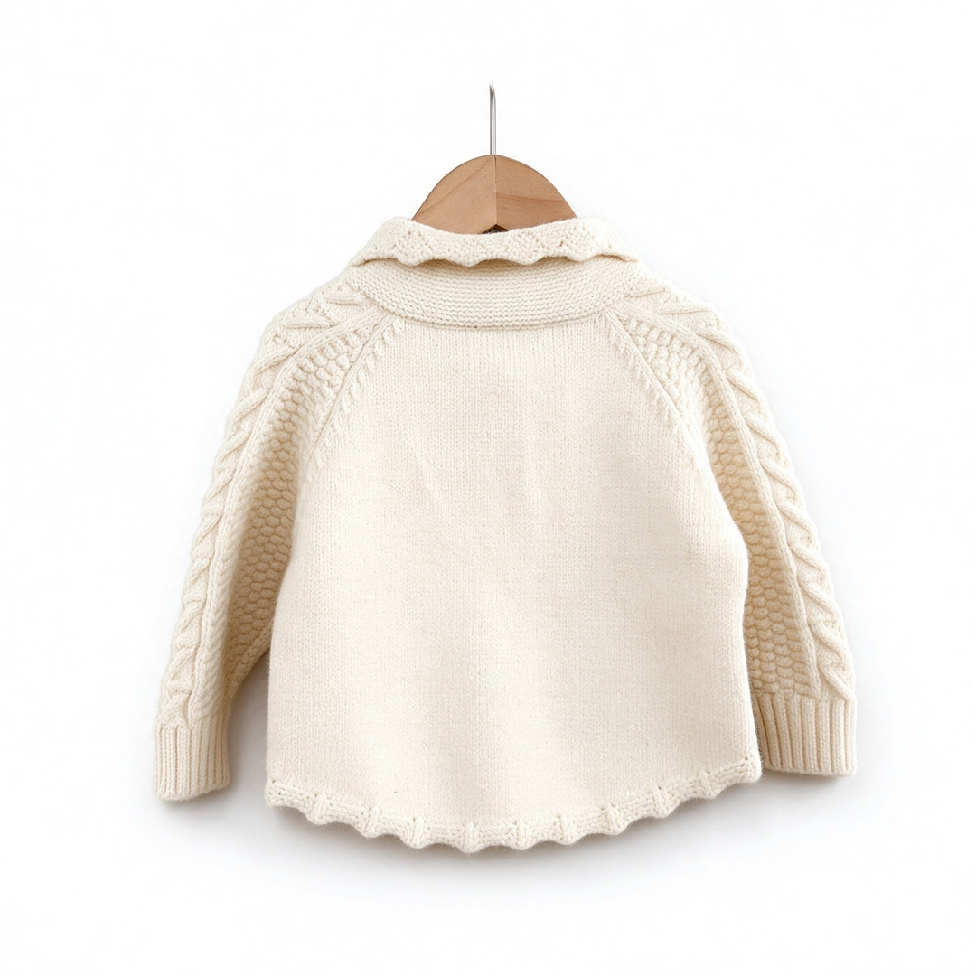 Baby Girl Cable Knit Pom Pom Cardigan Jacquard Knit Sweater Coat