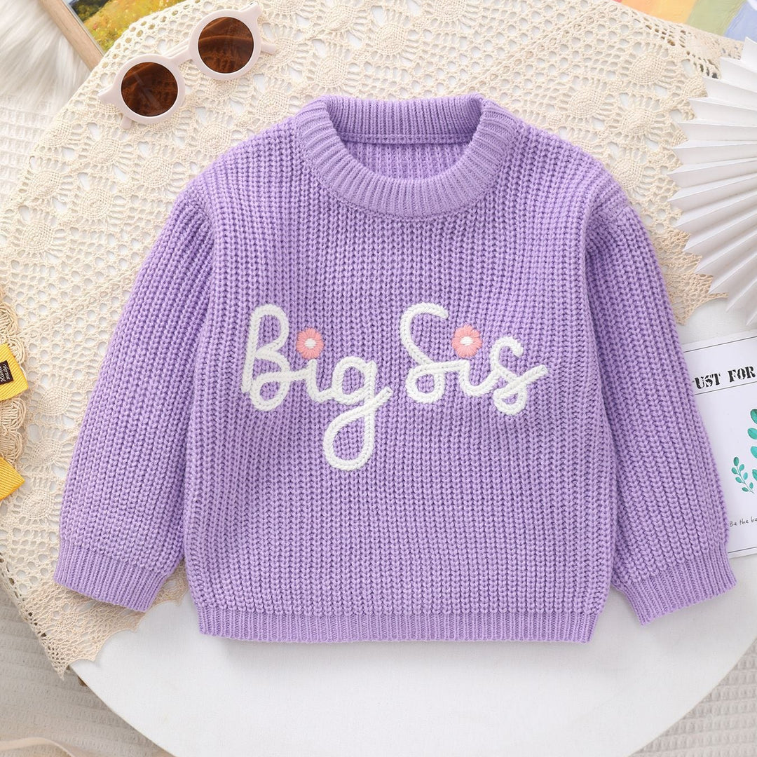 Big Sister Letter Embroidery Knit Sweater Sibling Matching Clothes