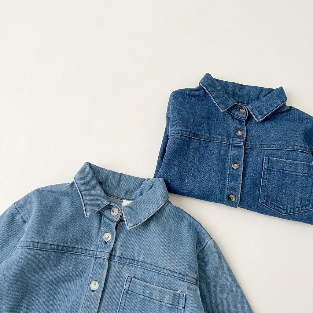 Kids Denim Button-Down Long Sleeve Shirt Top &amp; Jeans Pants Outfits