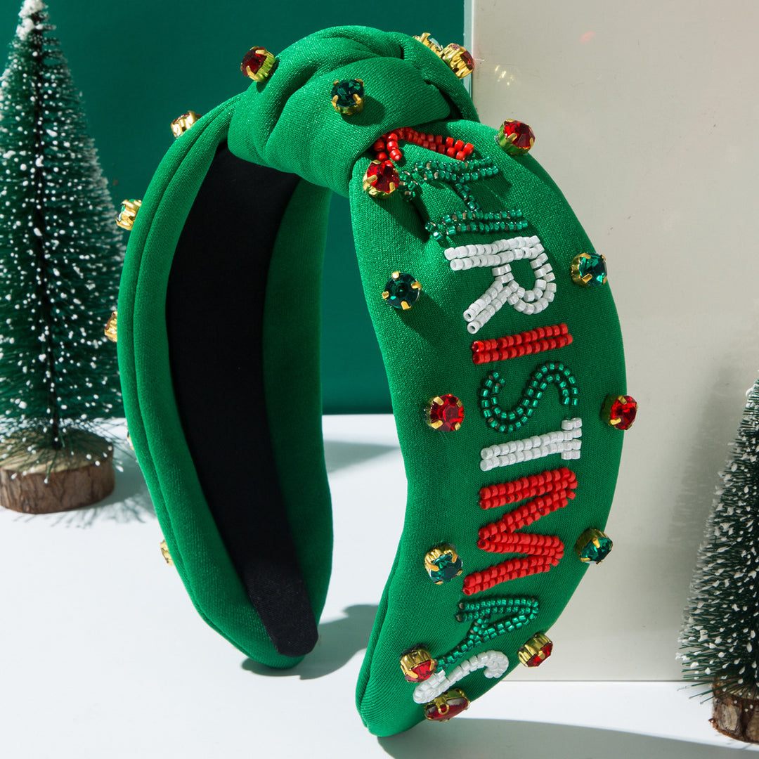 Hand-beaded Christmas hohoho Rhinestone Knotted Headband