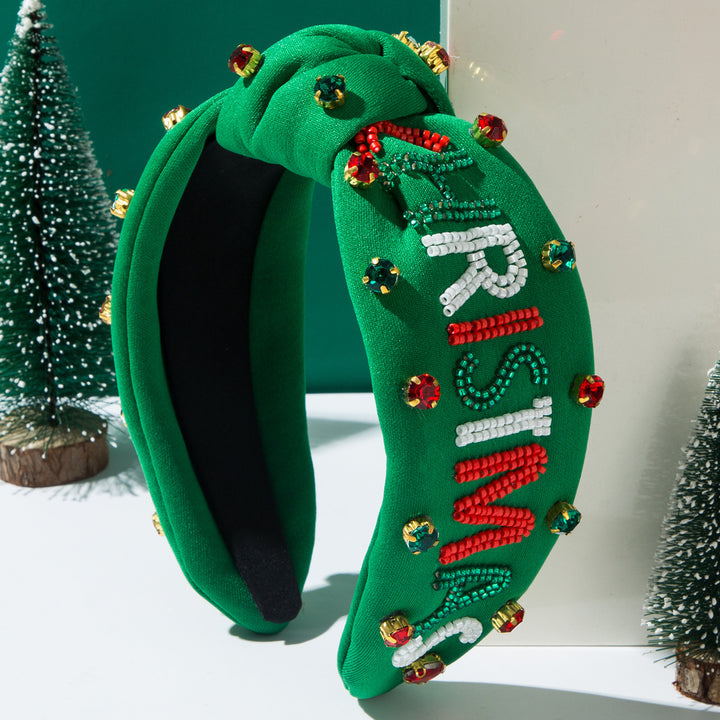 Hand-beaded Christmas hohoho Rhinestone Knotted Headband