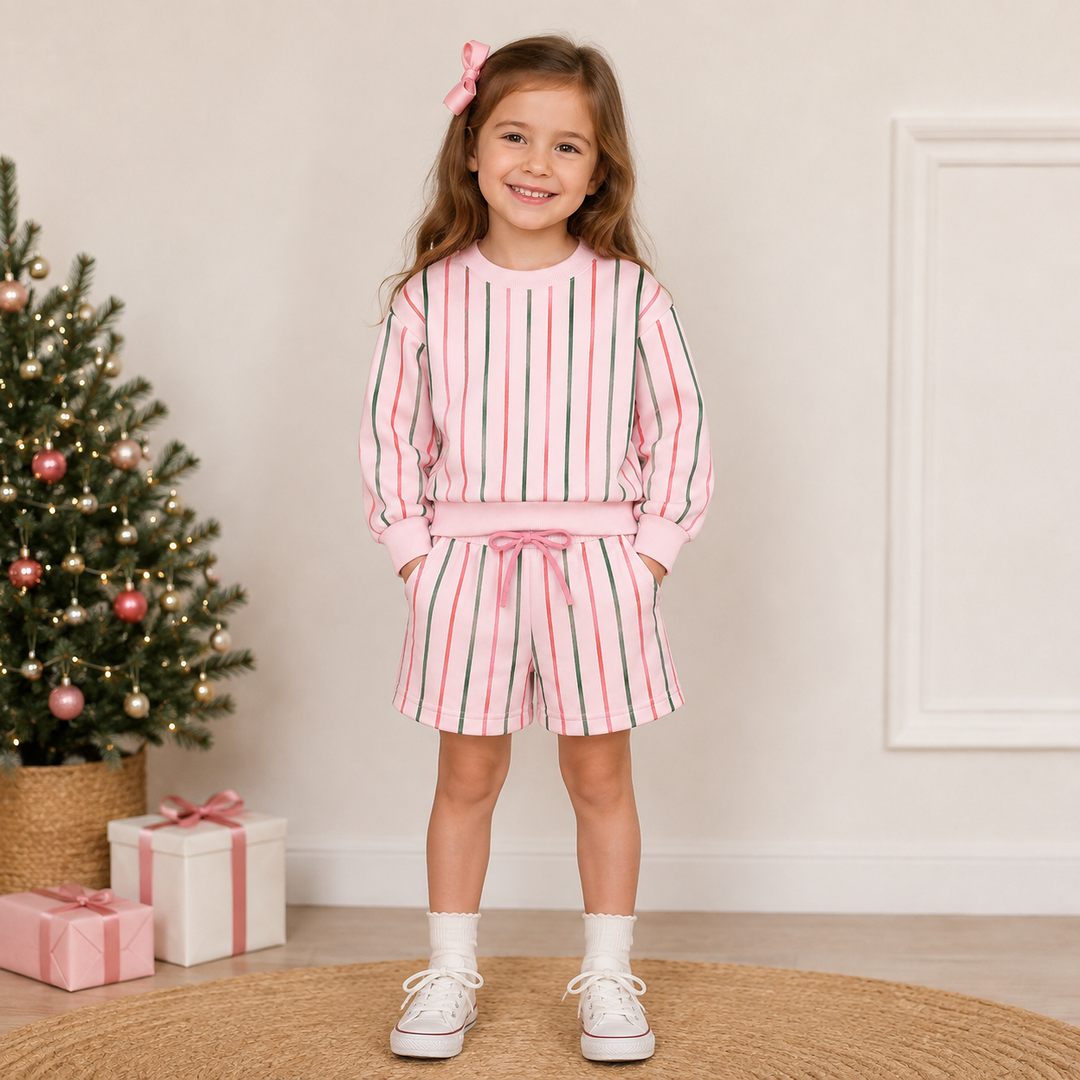 Girls Christmas Sweatshirt Top & Bowtie Shorts 2PCS Holiday Set