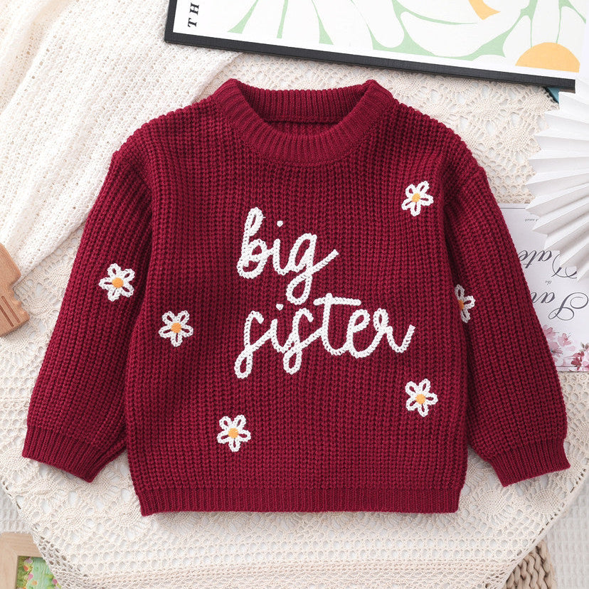 Big Sister Letter Embroidery Knit Sweater
