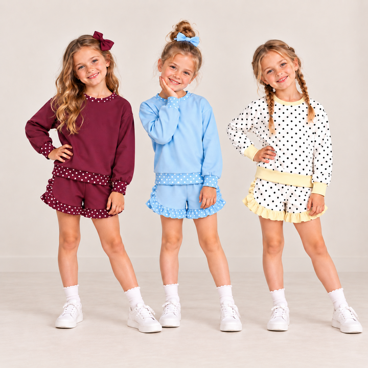 Girls Pullover Sweatshirt Top & Ruffle Shorts 2PCS Set