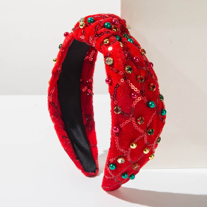 Christmas rhinestones pearls sequin knotted headband