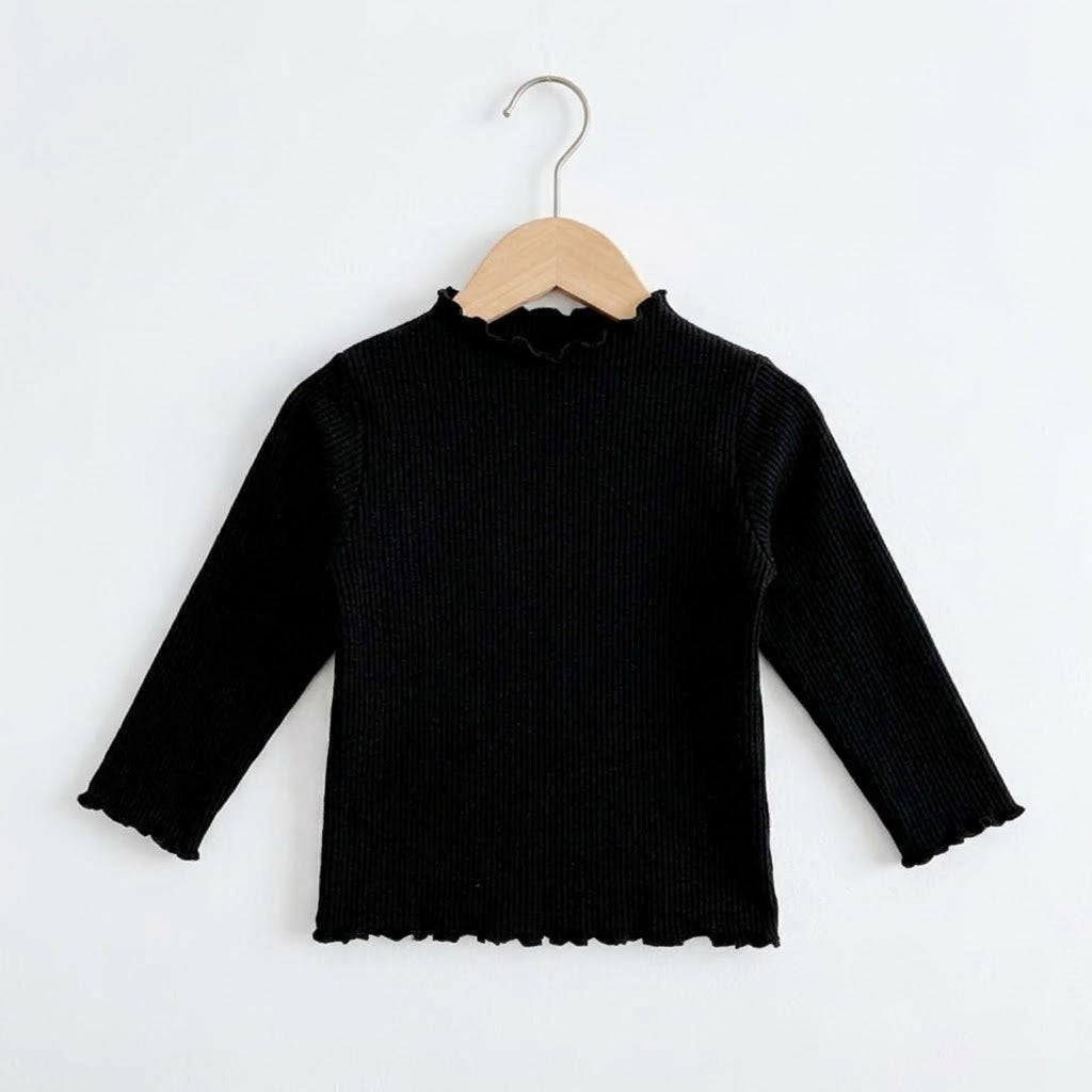 Girls Floral Mock Neck Lettuce Trim Top