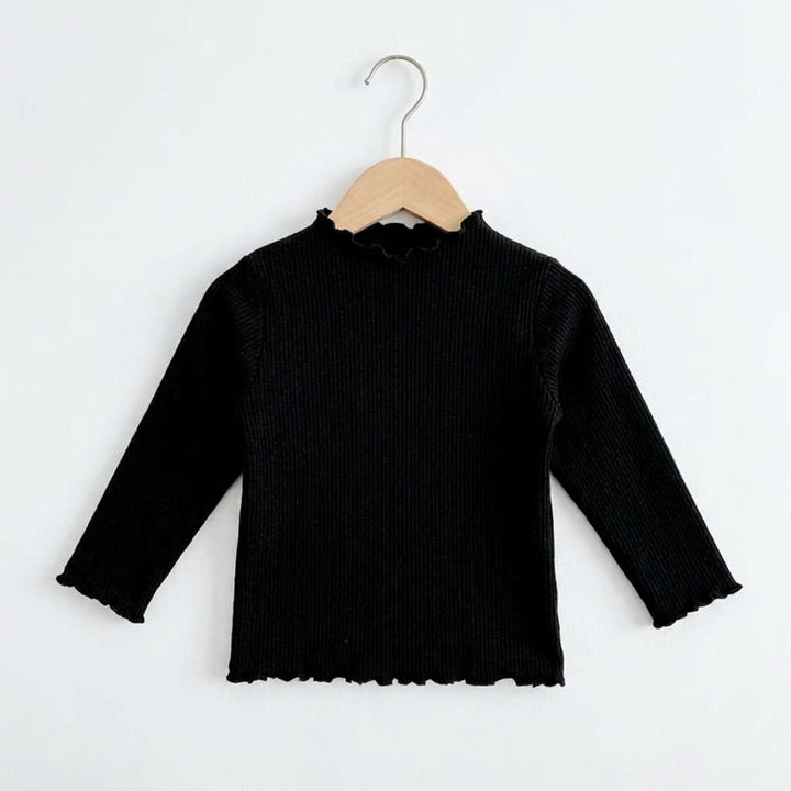 Girls Floral Mock Neck Lettuce Trim Top