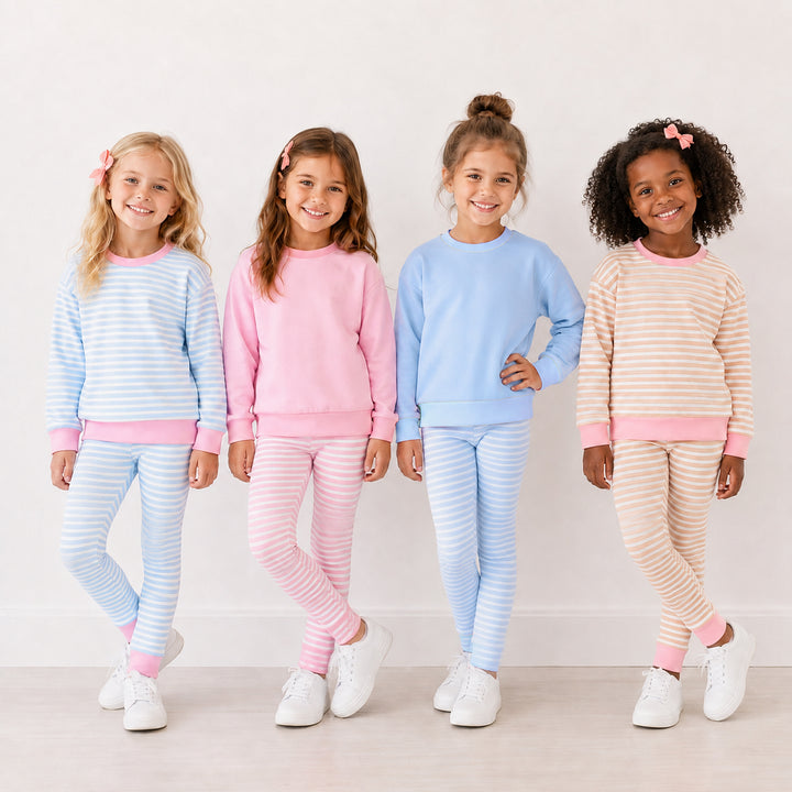 Girls Striped Long‑Sleeve Sweatshirt & Leggings 2PCS Outfit Set