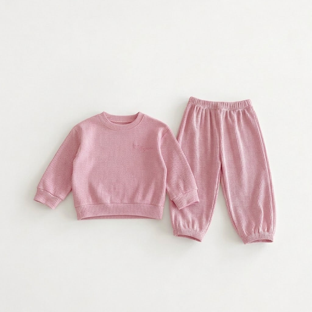 Kids Waffle Knit Sweatshirt &amp; Matching Pants Loungewear 2-Piece Outfit