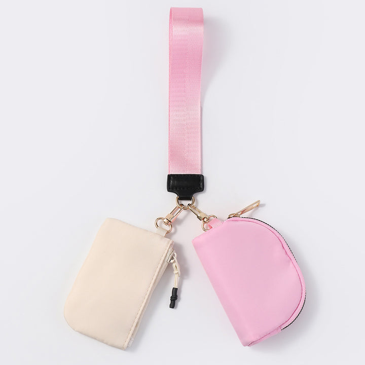 Dual Pouch Wristlet Portable Mini Coin Purse-peach