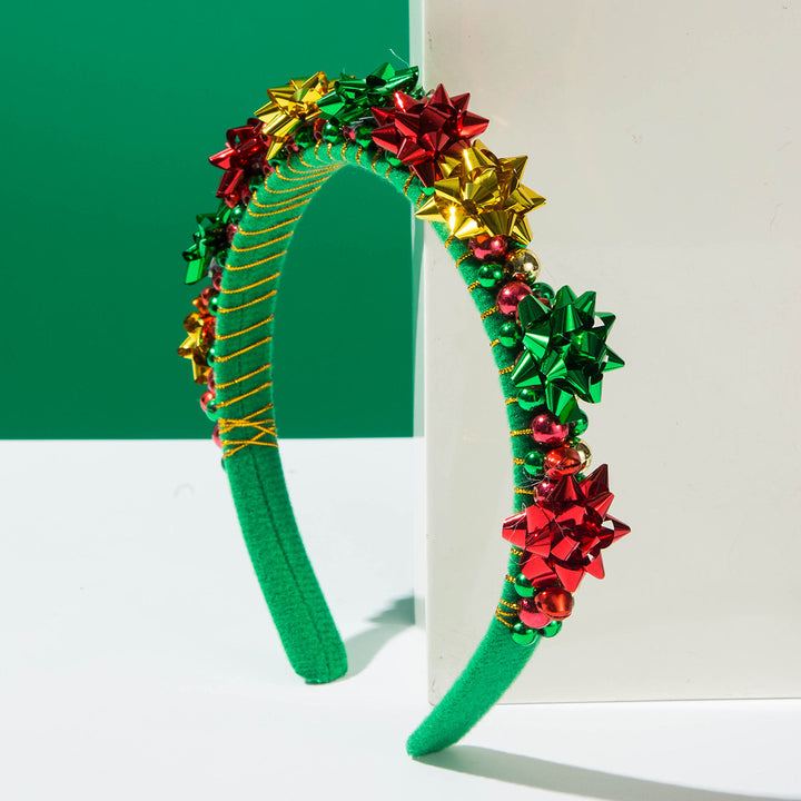 Christmas Bells Pearls Beaded Velvet Headband