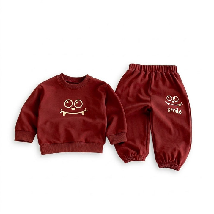 Kids Cute Cartoon Monster Smile Sweatshirt &amp; Pants Set